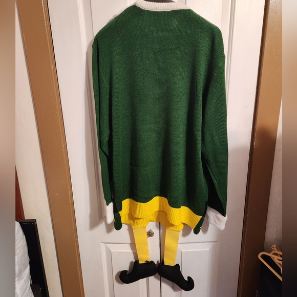 Adult Elf Movie Ugly Christmas Sweater with Hat and Badge - Picture 2 of 6